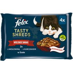 FELIX Smakelijke Snippers Voedsel voor Volwassen Katten land smaken in saus 4x80g