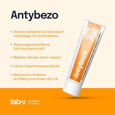 Lab-v Antibezo - pasta om het uitdrijven van haarballen uit het spijsverteringskanaal van de kat te vergemakkelijken en te voorkomen 100 g