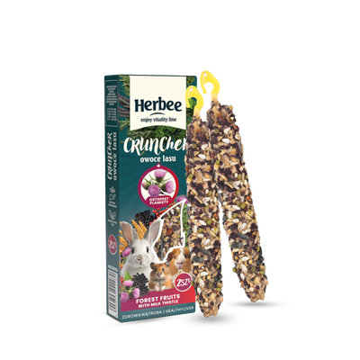 HERBEE cruncher voor knaagdieren en konijnen 115g bosvruchten en distel gevlekte hond