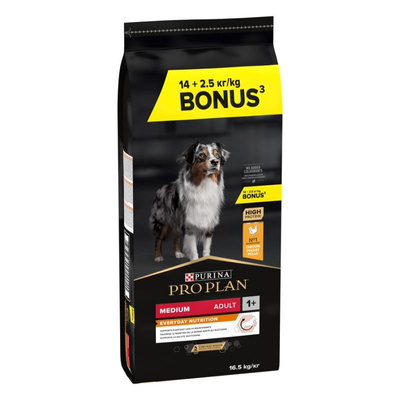 Purina Pro Plan Medium Adult Optibalance, kip en rijst 14kg + 2,5kg