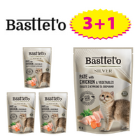 Basttet'o Silver Pate met kip en groenten voor katten 4x85g (zakje)( 3+1 GRATIS)