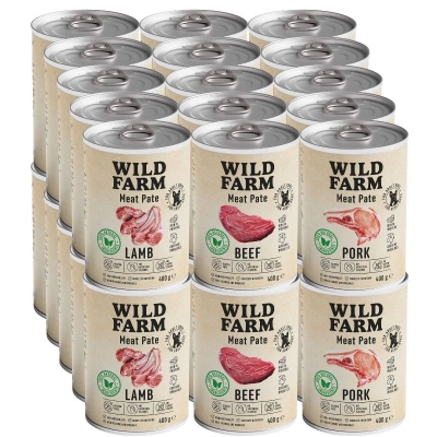 Wild Farm Pate Rund 30x400g glutenvrij hondenvoer MIX