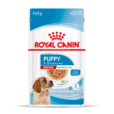 ROYAL CANIN Medium Puppy 140g natvoer in saus voor puppy's tot 12 maanden, middelgroot ras