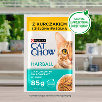 CAT CHOW Haarbal Kattenvoer met Kip en Groene Bonen in Saus 85g - 20 SIZEN + 6 GRATIS !!! + Groominghandschoen - Cat Chow GRATIS