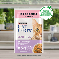 CAT CHOW Sensitive Kattenvoer met Zalm en Courgette in Saus 85g - 20 SIZEN + 6 GRATIS !!! + Groominghandschoen - Cat Chow GRATIS