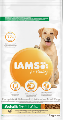 IAMS-Dry voeding voor vitaliteit voor volwassen honden van grote rassen met verse kip 12kg
