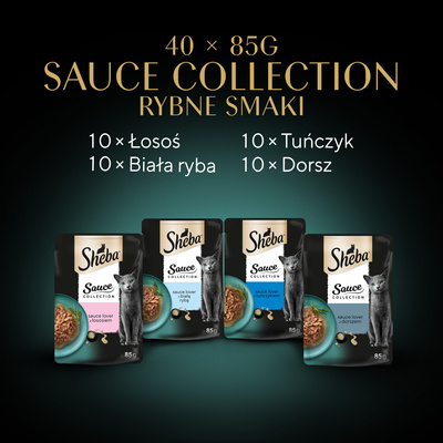  SHEBA Sauce Collection Fish Flavours Sachets 40x85 g + VERRASSING VOOR DE KAT