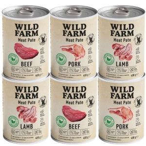 Wild Farm Pate Rund 6x400g glutenvrij hondenvoer MIX