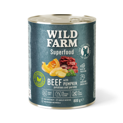 WILD FARM Superfood Beef (Rundvlees met pompoen, aardappelen en peterselie) 800g graanvrij hondenvoer