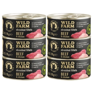 WILD FARM Filets Rund & Kip 6x70g - graanvrij nat kattenvoer in bouillon