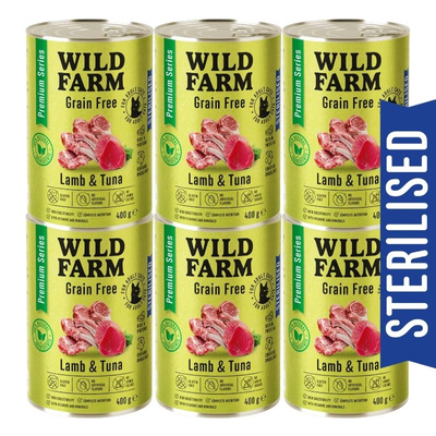 WILD FARM Premium Grain Free Lam en Tonijn 6x400g - graanvrije voeding voor gesteriliseerde katten
