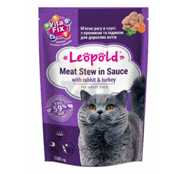 Leopold Stoofpotje in saus met konijn en kalkoen voor katten 100g