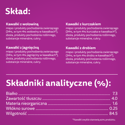 WHISKAS Adult sachets 40 x 85 g Classic Meals - natvoer voor volwassen katten, in saus (vleeswaren met: rund, kip, lam, gevogelte)