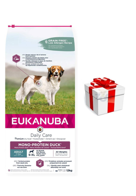 EUKANUBA-Adult Dagelijkse Verzorging Mono-Proteïne eend-12kg + GRATIS een verrassing voor je hond!