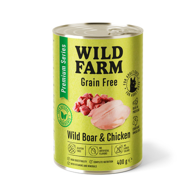 WILD FARM Premium Graanvrij Wild Zwijn en Kip 6x400g - graanvrij kattenvoer