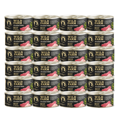 WILD FARM Filets Rund & Kip 24x70g - graanvrij nat kattenvoer in bouillon