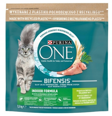 Purina One Indoor Cat Adult Voeding met kalkoen voor katten 1.5kg