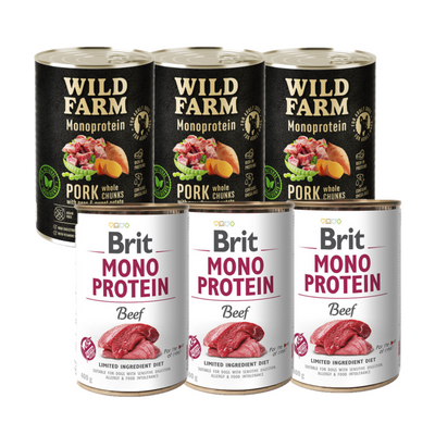 Brit Mono Protein Beef 3x400g + WILD FARM Monoprotein Pork 3x400g