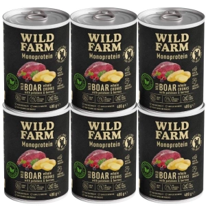 Wild Farm Monoprotein Wild Zwijn 6x400g hypoallergeen hondenvoer