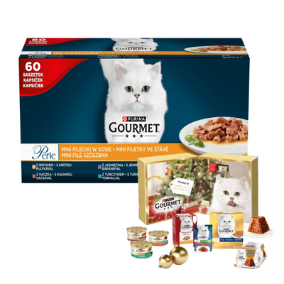 Purina Gourmet Perle Mini Filets in saus Kattenvoer 60x85g + Purina® Gourmet™ - Kerstfeest voor de katachtige fijnproever - adventskalender