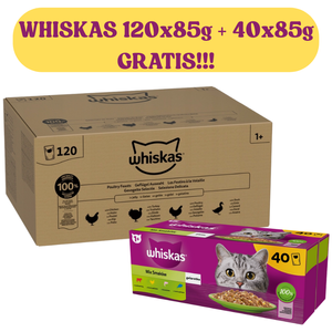 Whiskas Poultry Feast 120x85g Natvoer voor volwassen katten in gelei + WHISKAS 40x85 g Gemengde smaken