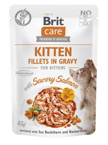 BRIT CARE Kittenvoer in jus met hartige zalm verrijkt met duindoorn en Oost-Indische kers 10x85g