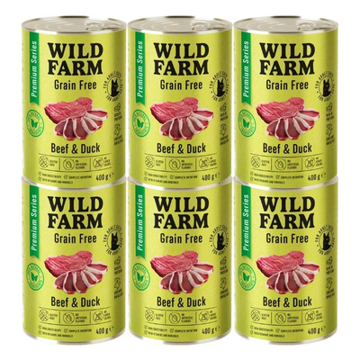 WILD FARM Premium Graanvrij Rund en Eend 6x400g - graanvrij kattenvoer