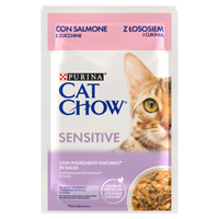 CAT CHOW Sensitive Kattenvoer met Zalm en Courgette in Saus 85g - 20 SIZEN + 6 GRATIS !!! + Groominghandschoen - Cat Chow GRATIS