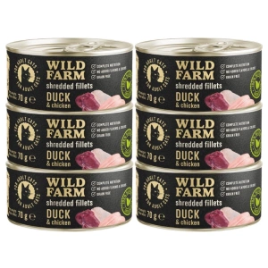 WILD FARM Fillets Duck&Chicken 6x70g - graanvrij nat kattenvoer in bouillon