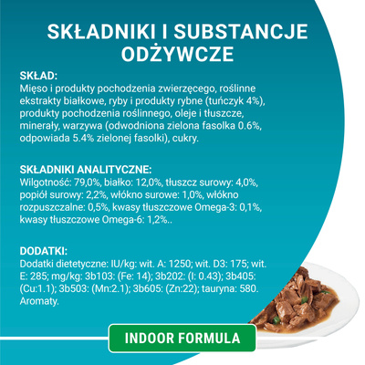 Purina One Indoor Formula Kattenvoer met tonijn en sperziebonen 85 g