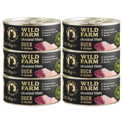 WILD FARM Fillets Duck&Chicken 6x70g - graanvrij nat kattenvoer in bouillon