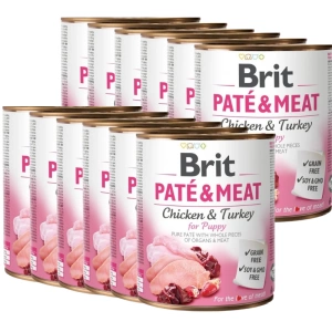 Brit Paté & Vlees voor Puppy Kip met Kalkoen 12x800g