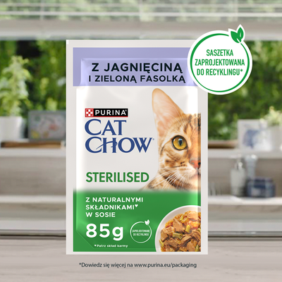 CAT CHOW Gesteriliseerd kattenvoer met lam en sperziebonen in saus 85g - 20 SASKETS + 6 GRATIS !!!