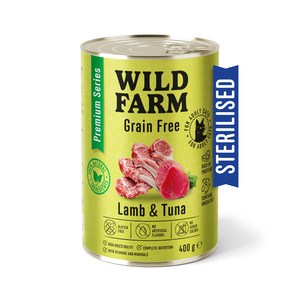 WILD FARM Premium Grain Free Lam en Tonijn 400g - graanvrije voeding voor gesteriliseerde katten