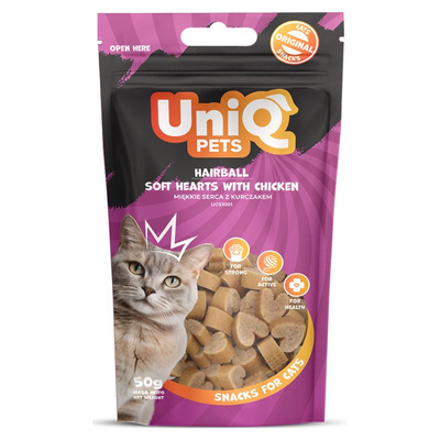 UNIQ PETS kattensnoepjes - haarbal zachte hartjes met kip 50g 
