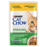 CAT CHOW Gesteriliseerd Kattenvoer met Kip en Aubergine in Saus 85g - 20 SIZEN + 6 GRATIS !!! + Groominghandschoen - Cat Chow GRATIS !