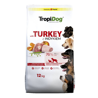 Tropidog Premium Adult Medium & Large Breed Kalkoen met Rijst 12kg 