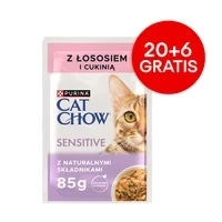 CAT CHOW Sensitive Kattenvoer met Zalm en Courgette in Saus 85g - 20 SIZEN + 6 GRATIS !!! + Groominghandschoen - Cat Chow GRATIS