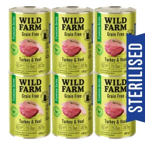 WILD FARM Premium Grain Free Turkey and Veal 6x400g - graanvrije voeding voor gesteriliseerde katten