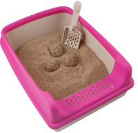 Roze kattenbak met spatel 20cm x 35xm x 50cm