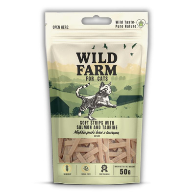 WILD FARM zachte reepjes zalm met taurine 50g kattensnoepje