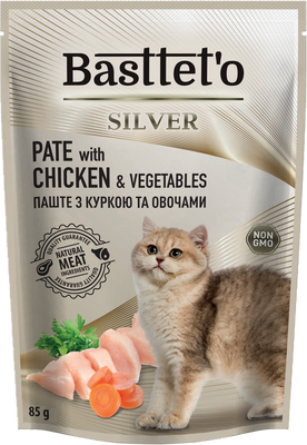 Basttet'o Silver Pate met kip en groenten voor katten 4x85g (zakje)( 3+1 GRATIS)