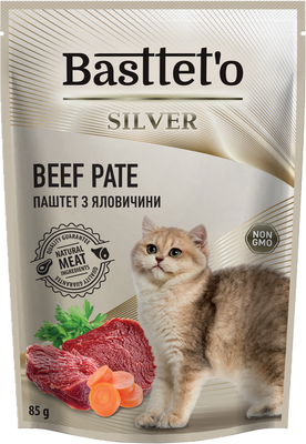 Basttet'o Silver Runderpaté voor katten 4x85g (zakje)( 3+1 GRATIS)