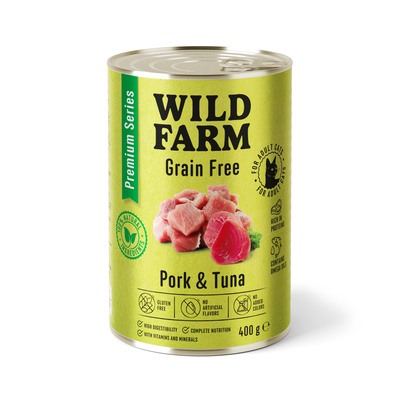 WILD FARM Premium Graanvrij Varkensvlees en Tonijn 400g - graanvrij kattenvoer