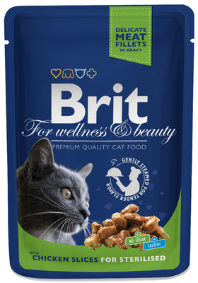 Brit Premium Cat voor volwassen gesteriliseerde katten met kip 10x100g