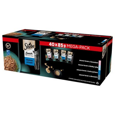  SHEBA Sauce Collection Fish Flavours Sachets 40x85 g + VERRASSING VOOR DE KAT