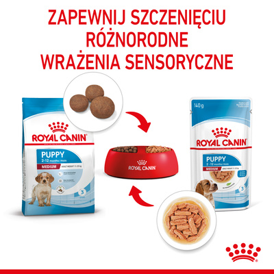 ROYAL CANIN Medium Puppy 140g natvoer in saus voor puppy's tot 12 maanden, middelgroot ras