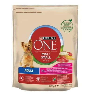 Purina One Mini/Small Adult Hondenvoer Rund & Rijst 800g