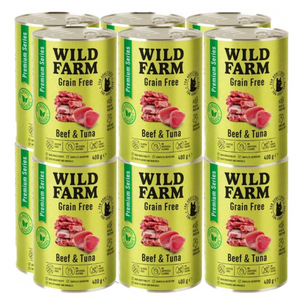 WILD FARM Premium Graanvrij Rundvlees en Tonijn 12x400g - graanvrij kattenvoer