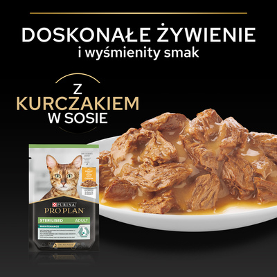 Purina Pro Plan Gesteriliseerd met kip voor katten 26x85g (18+8 GRATIS)